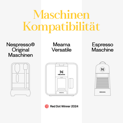Meama Espresso-Kaffeekapsel kompatibel mit Nespresso® Maschinen, Meama Versatile Maschine (Reddot Award Gewinner 2024) und Meama Espresso Maschine