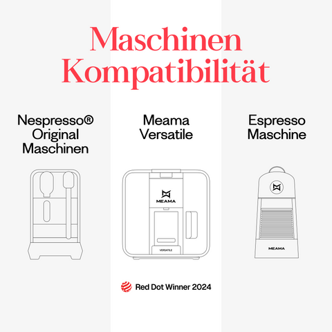 Meama Espresso-Kaffeekapsel kompatibel mit Nespresso® Maschinen, Meama Versatile Maschine (Reddot Award Gewinner 2024) und Meama Espresso Maschine
