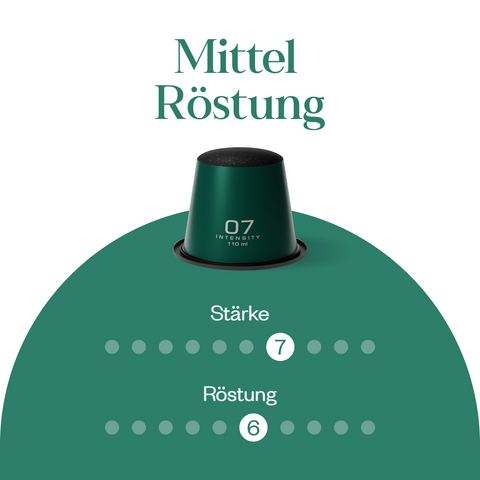 Meama Espresso-Kaffeekapseln Green 07, Intensität Stufe 7 von 10, Röstung Stufe 6 von 10