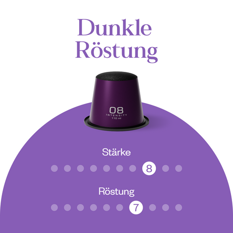 Meama Espresso-Kaffeekapseln Purple 08, Intensität Stufe 8 von 10, Röstung Stufe 7 von 10
