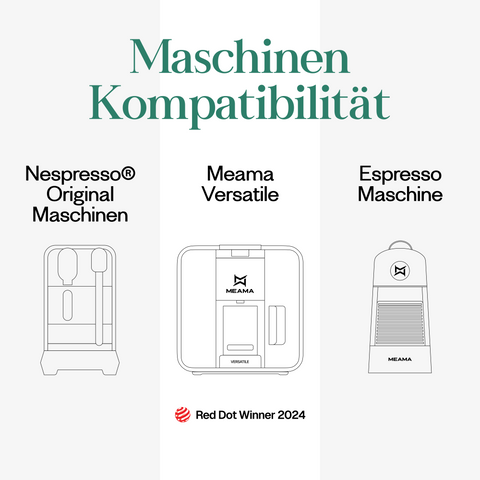 Meama Espresso-Kaffeekapsel kompatibel mit Nespresso® Maschinen, Meama Versatile Maschine (Reddot Award Gewinner 2024) und Meama Espresso Maschine