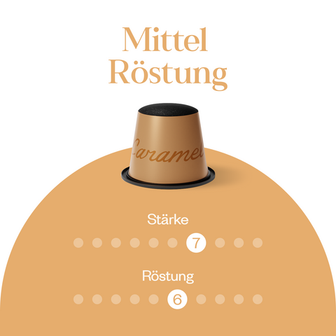 Meama Espresso-Kaffeekapseln Caramel, Intensität Stufe 7 von 10, Röstung Stufe6 von 10