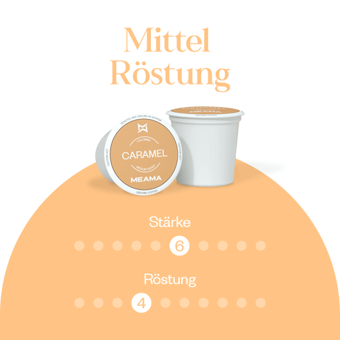 Meama Kaffeekapseln Caramel, Intensität Stufe 6 von 10, Röstung Stufe 4 von 10