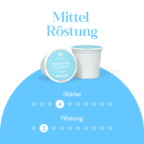 Meama Kaffeekapseln Macapuna Cocomut, Intensität Stufe 4 von 10, Röstung Stufe 2 von 10