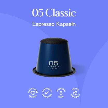 Meama Espresso Kaffee Kapsel Classic 05, recycelbare Kapseln, Nespresso® kompatibel, Intensität 5