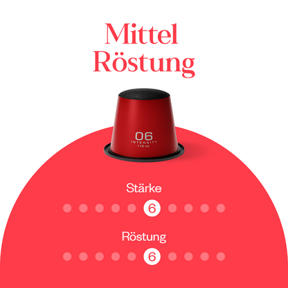 Meama Espresso-Kaffeekapseln Red 06, Intensität Stufe 6 von 10, Röstung Stufe 6 von 10
