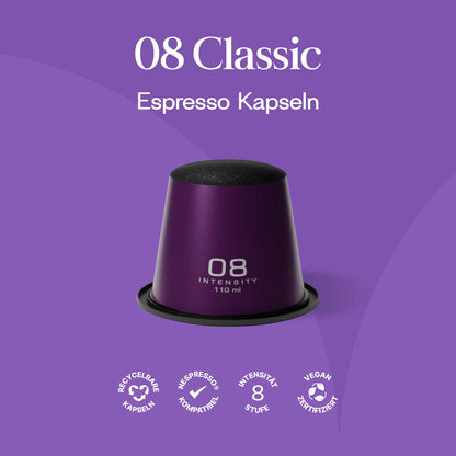 Meama Espresso Kaffee Kapsel Classic 08, recycelbare Kapseln, Nespresso® kompatibel, Intensität 8