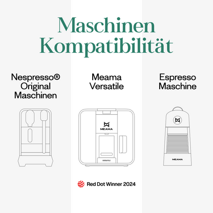 Meama Espresso-Kaffeekapsel kompatibel mit Nespresso® Maschinen, Meama Versatile Maschine (Reddot Award Gewinner 2024) und Meama Espresso Maschine