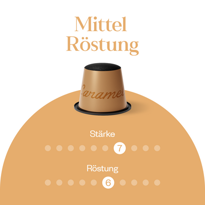 Meama Espresso-Kaffeekapseln Caramel, Intensität Stufe 7 von 10, Röstung Stufe6 von 10