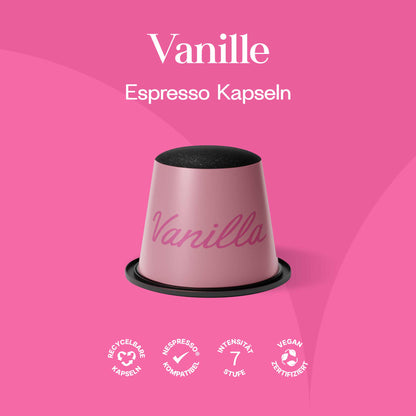 Meama Espresso Kaffee Kapsel Vanille, recycelbare Kapseln, Nespresso® kompatibel, Intensität 7