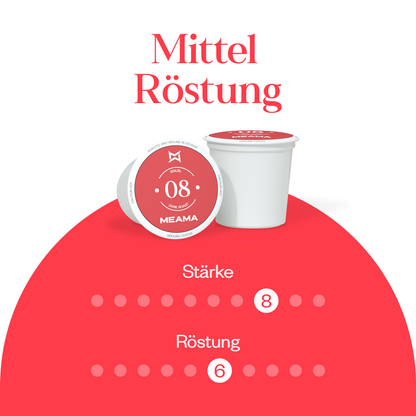 Meama Kaffeekapseln Vanille, Intensität Stufe 8 von 10, Röstung Stufe 6 von 10