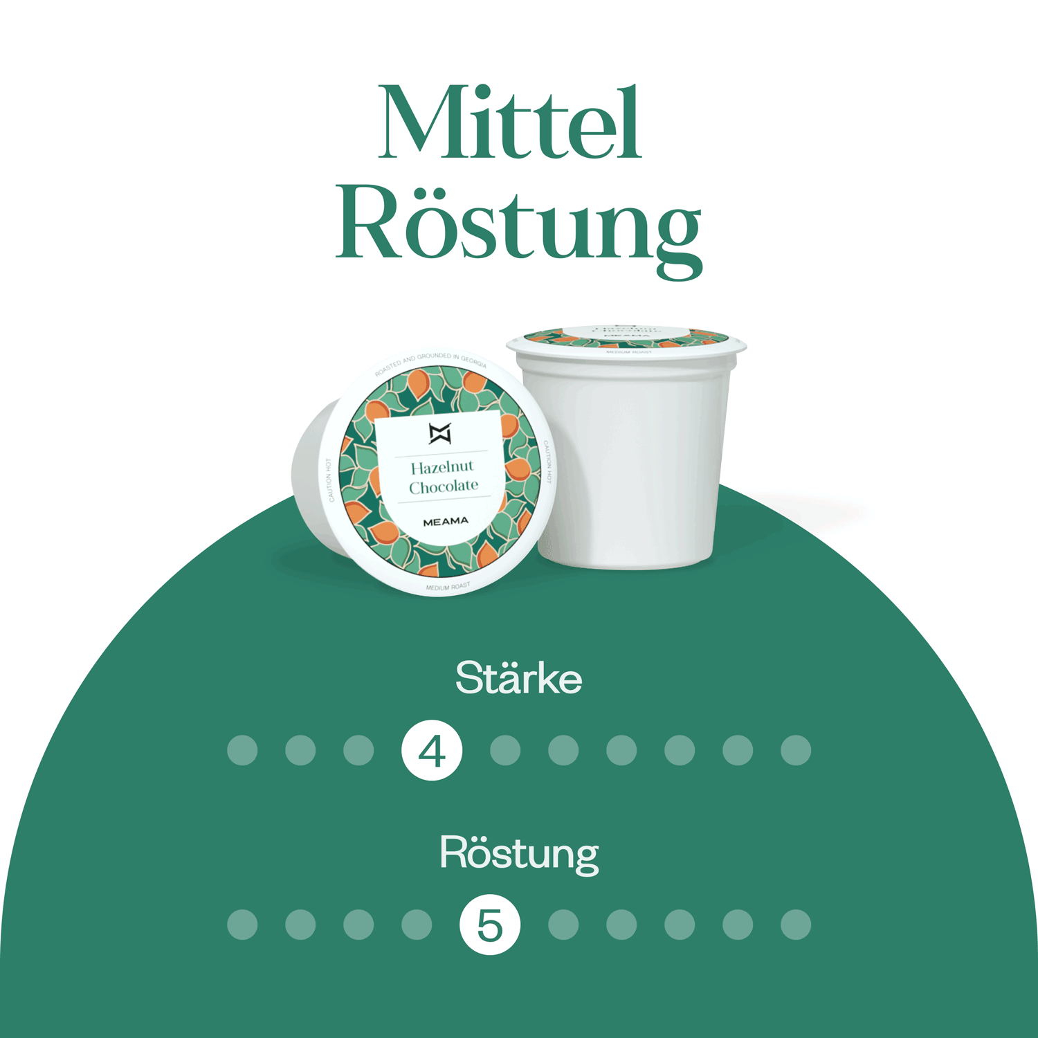 Meama Kaffeekapseln Haselnuss-Schokolade, Intensität Stufe 4 von 10, Röstung Stufe 5 von 10
