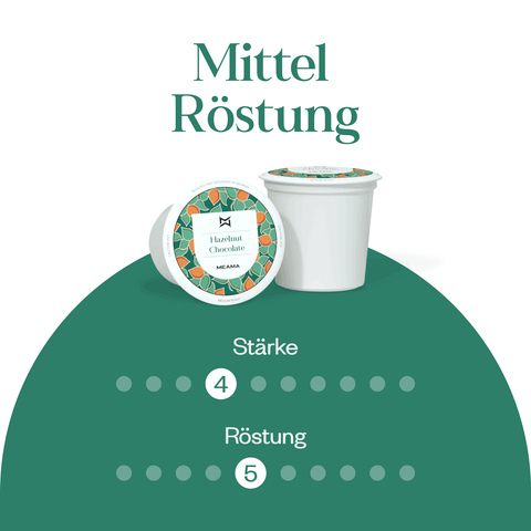 Meama Kaffeekapseln Haselnuss-Schokolade, Intensität Stufe 4 von 10, Röstung Stufe 5 von 10