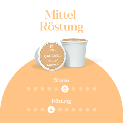 Meama Kaffeekapseln Caramel, Intensität Stufe 6 von 10, Röstung Stufe 4 von 10
