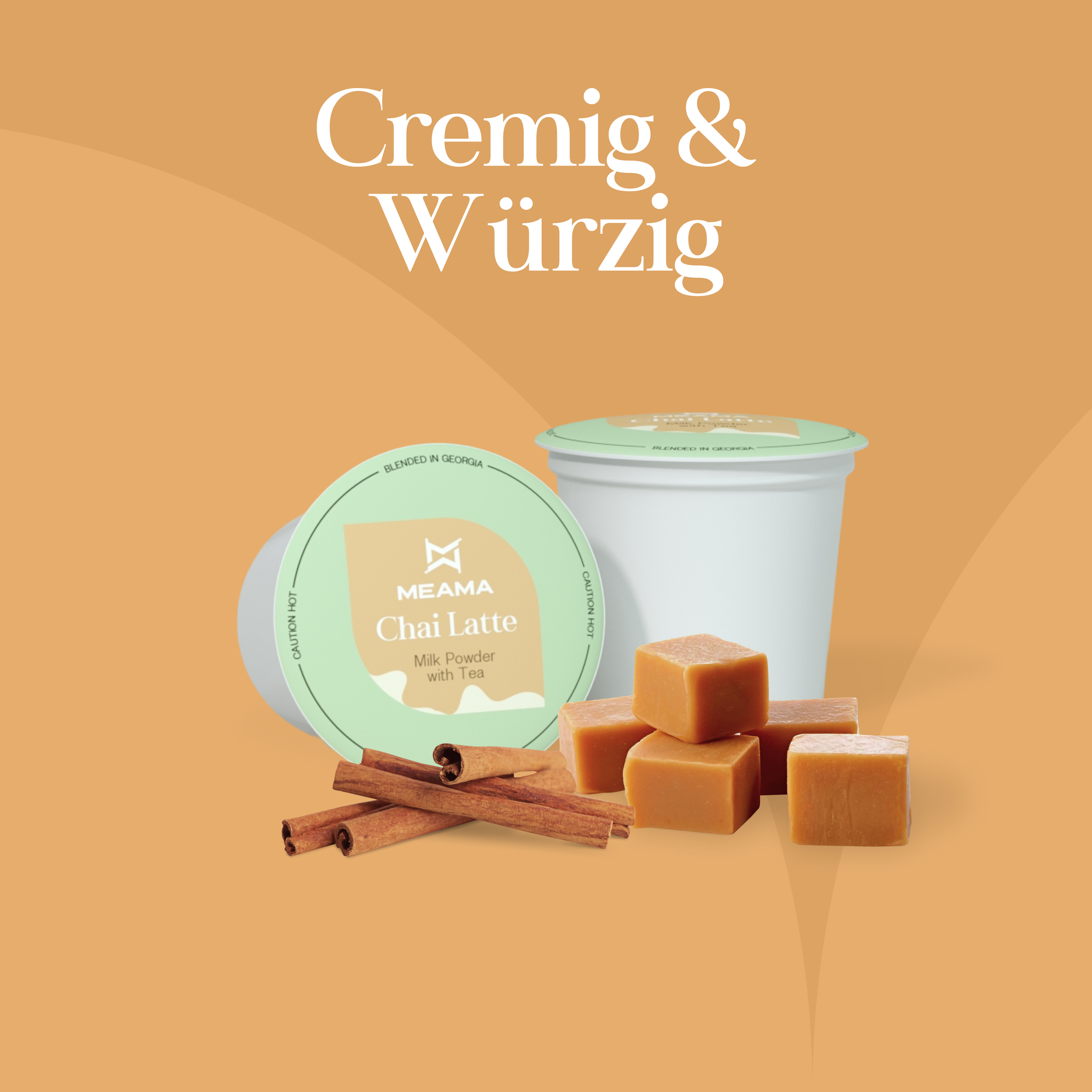 Zwei Multi-Tee-Kapseln der Sorte Chai Latte auf mit Zimt und Caramell